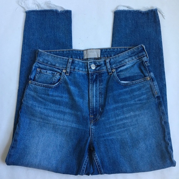 Everlane The Curvy Cheeky Jean Crop High Rise Raw Hem Blue Denim Jeans Size 29 - Picture 1 of 17